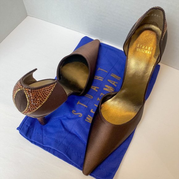 STUART WEITZMAN BROWN BEADED HEELS - Picture 7 of 7